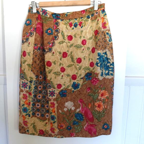 Vintage Valentino Jacket Skirt Suit 8 Silk Jacquard Patchwork Floral Italy Retro - Picture 13 of 15